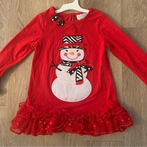 Emily Rose Girl's Size 5 Red Long Sleeve Snowman Top With Ruffled Trim